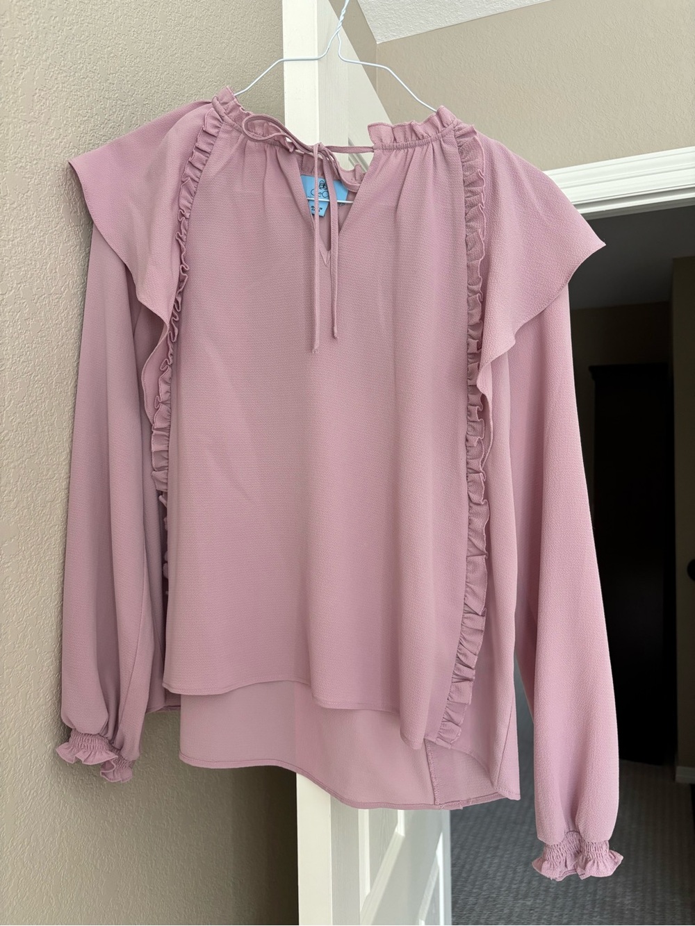CeCe Light Pink Ruffled Long-Sleeve Blouse